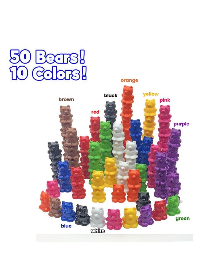 Rainbow Sorting And Stacking Bears 50 Piece Set Animal Stacking Game Fun Family Game For Kids & Adults Color Sorting Matching Counting Bearas Toys Stackable Building Bocks For Ages 6+