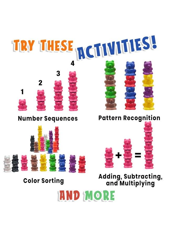 Rainbow Sorting And Stacking Bears 50 Piece Set Animal Stacking Game Fun Family Game For Kids & Adults Color Sorting Matching Counting Bearas Toys Stackable Building Bocks For Ages 6+