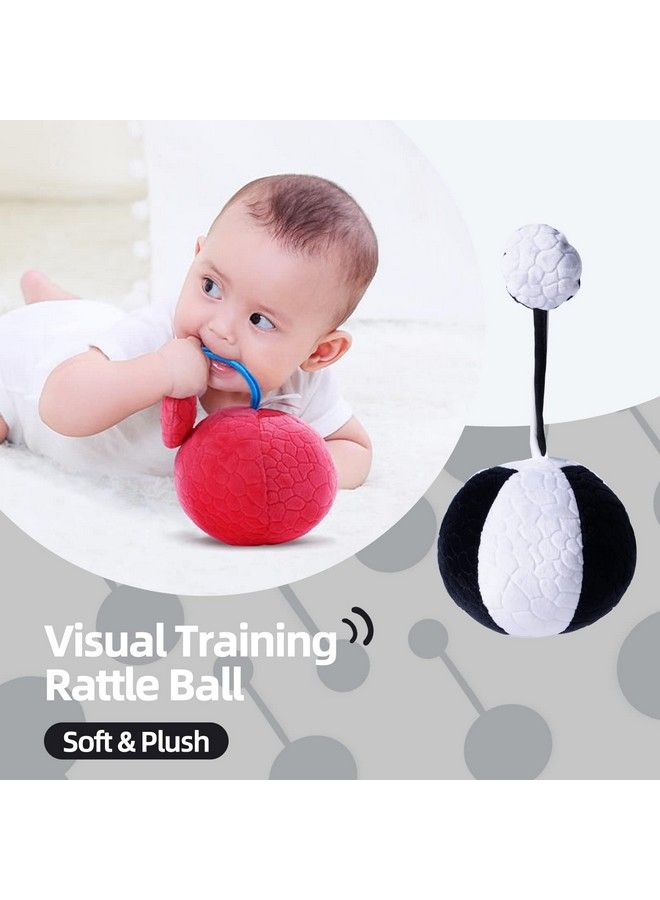 Visual Stimulation Baby Toys 0 3 6 Months High Contrast Sensory Development Toy Activity Soft Plush Rattle Ball With Textured Eye Tracking Newborn Toddler 1 Year Gift (Black & White)