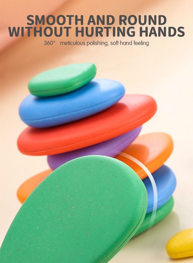 78 PCs Sorting Stacking Rocks Toys Colorful Balance Stones Game Montessori Jigsaw Puzzle with 40 Pcs Cards Pebbles Building Blocks Set for Preschool Educational Learning