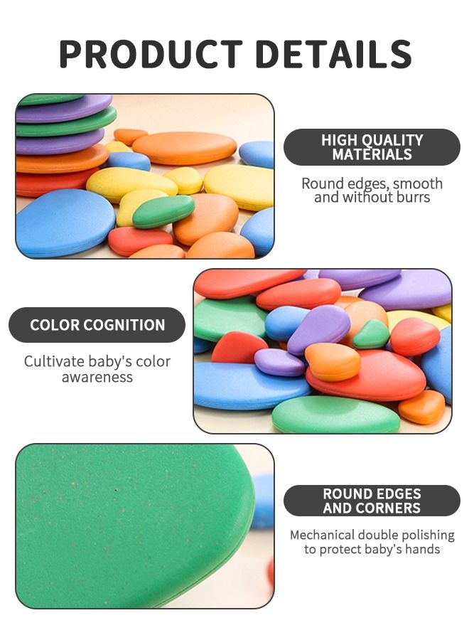 78 PCs Sorting Stacking Rocks Toys Colorful Balance Stones Game Montessori Jigsaw Puzzle with 40 Pcs Cards Pebbles Building Blocks Set for Preschool Educational Learning