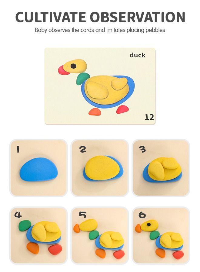 78 PCs Sorting Stacking Rocks Toys Colorful Balance Stones Game Montessori Jigsaw Puzzle with 40 Pcs Cards Pebbles Building Blocks Set for Preschool Educational Learning