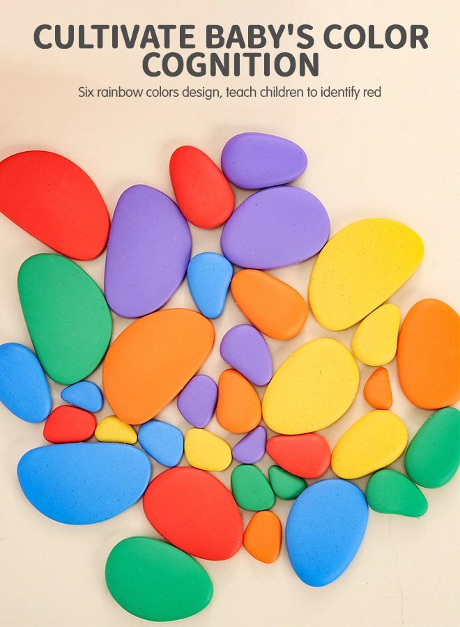 78 PCs Sorting Stacking Rocks Toys Colorful Balance Stones Game Montessori Jigsaw Puzzle with 40 Pcs Cards Pebbles Building Blocks Set for Preschool Educational Learning