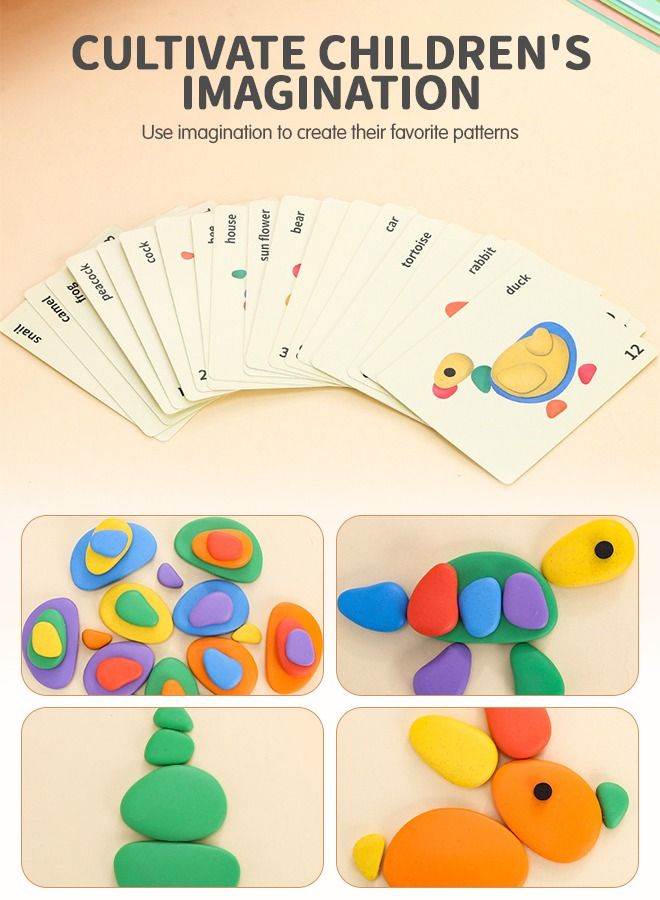 78 PCs Sorting Stacking Rocks Toys Colorful Balance Stones Game Montessori Jigsaw Puzzle with 40 Pcs Cards Pebbles Building Blocks Set for Preschool Educational Learning