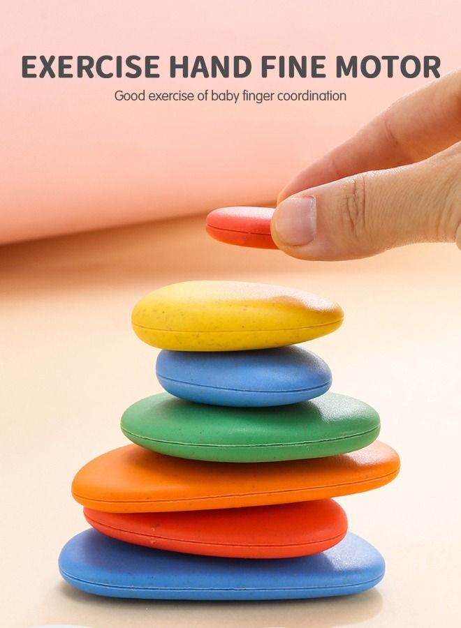 78 PCs Sorting Stacking Rocks Toys Colorful Balance Stones Game Montessori Jigsaw Puzzle with 40 Pcs Cards Pebbles Building Blocks Set for Preschool Educational Learning