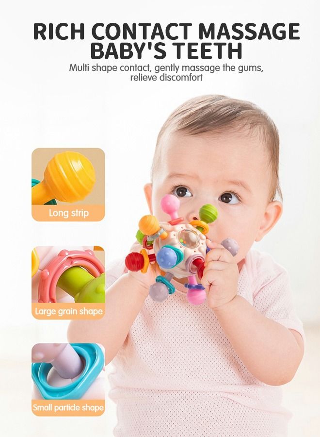 Baby Sensory Toy Teething Toy, Montessori Grasping Activities Toys Chew Ball Rattle Toy for Infant 3 Months+ with Box, Teethers Chew Toys, Pink