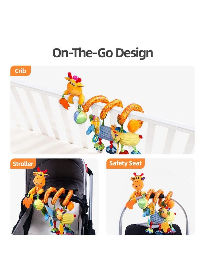 Baby Car Seat Stroller Toys Plush Activity Hanging Spiral Activity Pram Crib With Music Box Rattles Squeaker For Babies Infant Boys Girls(Giraffe)