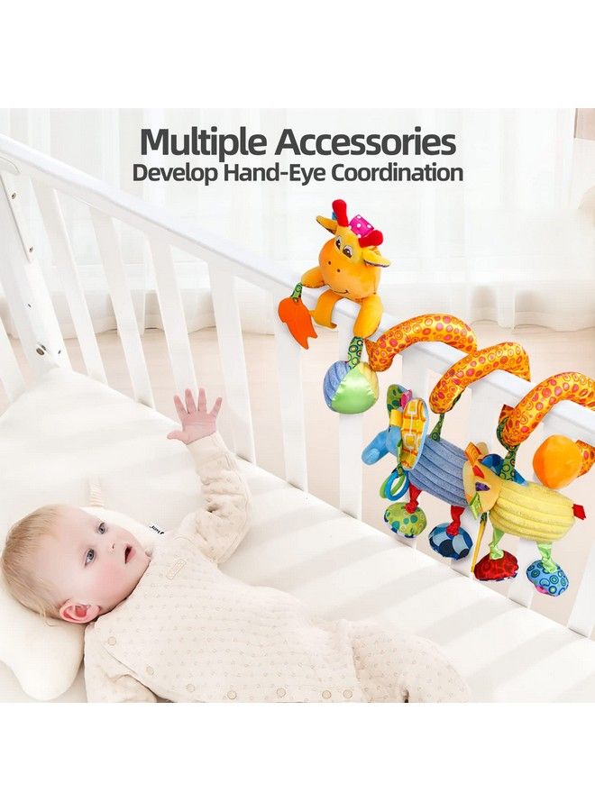 Baby Car Seat Stroller Toys Plush Activity Hanging Spiral Activity Pram Crib With Music Box Rattles Squeaker For Babies Infant Boys Girls(Giraffe)