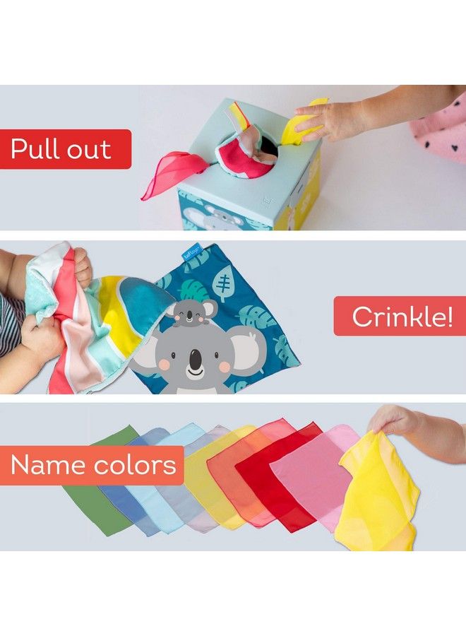 Sensory Crinkle Tissue Box For Toddlers. Made Of Strong Durable Cardboard Box & Plastic Lid Stem Montessori Toy Colorful Soft Scarves And Crinkling Blankies Educational & Sensory Development