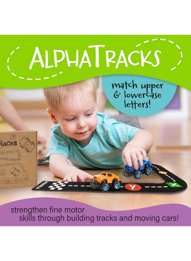 Alphatracks Alphabet Race Car Track 41Piece Set With Flexible Felt Racing Tracks Abc Montessori Toys Preschool Activities Includes Letters & Numbers For Kids Recognition Skills Includes Ebook