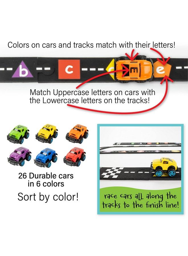 Alphatracks Alphabet Race Car Track 41Piece Set With Flexible Felt Racing Tracks Abc Montessori Toys Preschool Activities Includes Letters & Numbers For Kids Recognition Skills Includes Ebook