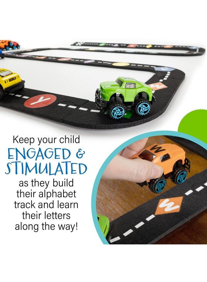 Alphatracks Alphabet Race Car Track 41Piece Set With Flexible Felt Racing Tracks Abc Montessori Toys Preschool Activities Includes Letters & Numbers For Kids Recognition Skills Includes Ebook