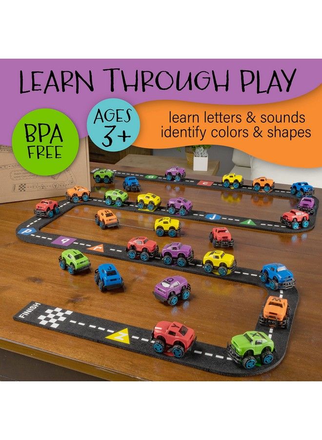 Alphatracks Alphabet Race Car Track 41Piece Set With Flexible Felt Racing Tracks Abc Montessori Toys Preschool Activities Includes Letters & Numbers For Kids Recognition Skills Includes Ebook