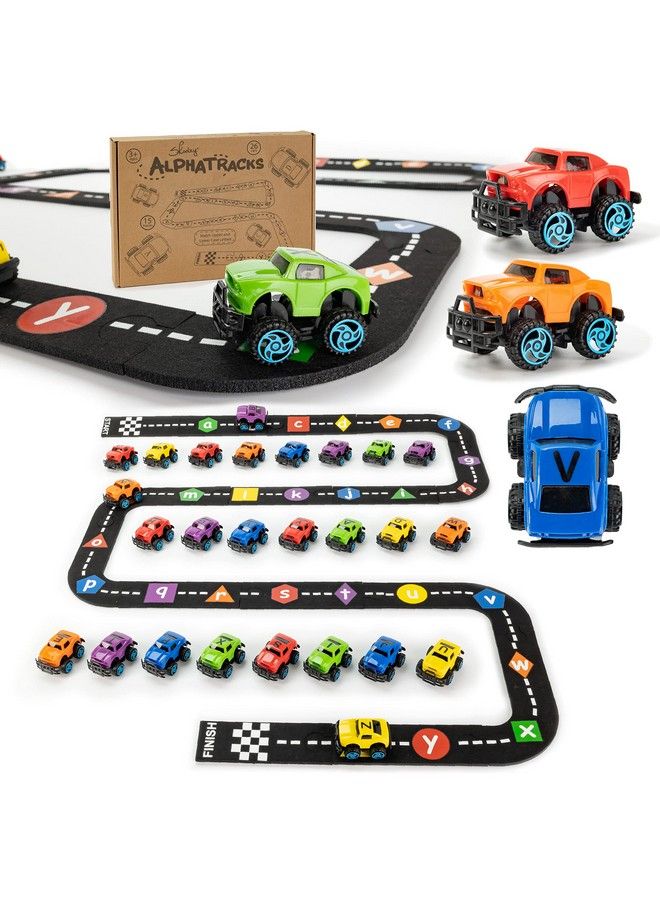 Alphatracks Alphabet Race Car Track 41Piece Set With Flexible Felt Racing Tracks Abc Montessori Toys Preschool Activities Includes Letters & Numbers For Kids Recognition Skills Includes Ebook