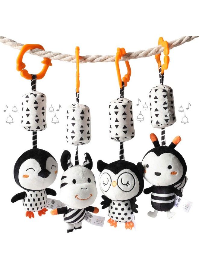 Black And White Baby Toys For 3 6 9 12 Monthsplush Hanging Rattlesnewborn Stroller Toys For Boys And Girls4 Pack