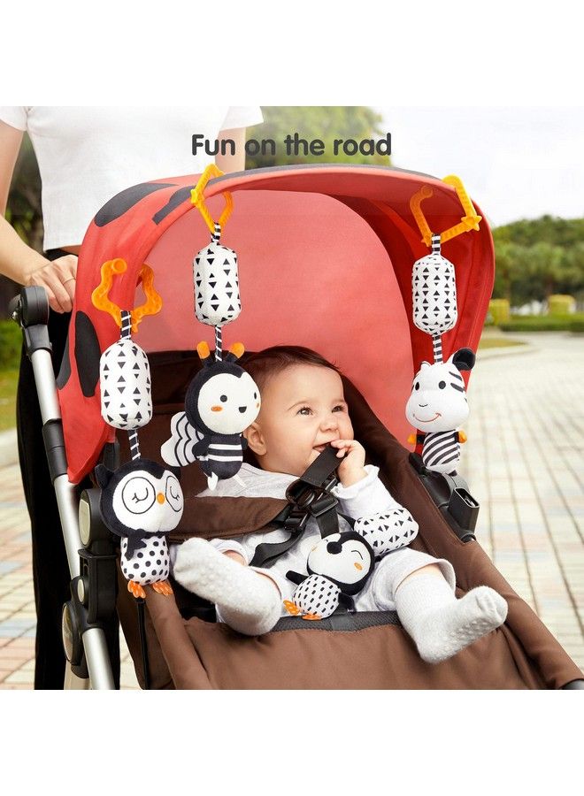 Black And White Baby Toys For 3 6 9 12 Monthsplush Hanging Rattlesnewborn Stroller Toys For Boys And Girls4 Pack