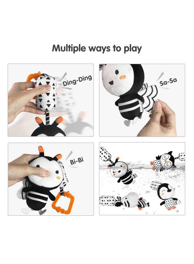 Black And White Baby Toys For 3 6 9 12 Monthsplush Hanging Rattlesnewborn Stroller Toys For Boys And Girls4 Pack