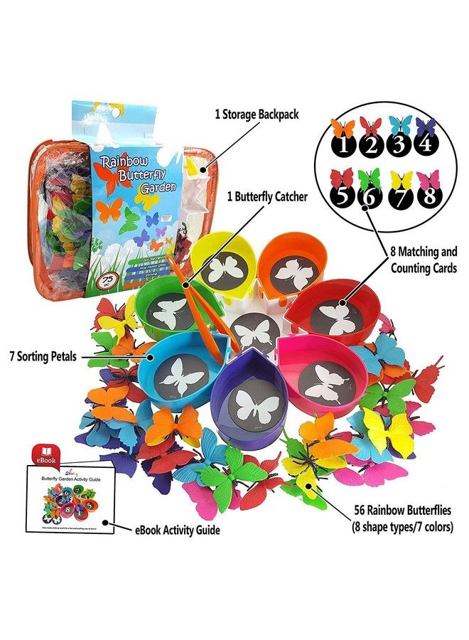 Butterfly Color Sorting Toys 75 Piece Set Counting Toddler Toys Montessori Learning Activities For Toddlers & Preschool Educational Math Games Educational Toys For Kids 2+ Includes Ebook