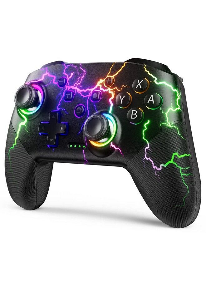 Wireless Controllers Compatible With Switch/Switch Lite/Switch Oled/Windows/Ios/Android Rgb Lightning Programmable Wireles Pro Controller With One Key Pairing Wake Up Turbo Motion Vibration