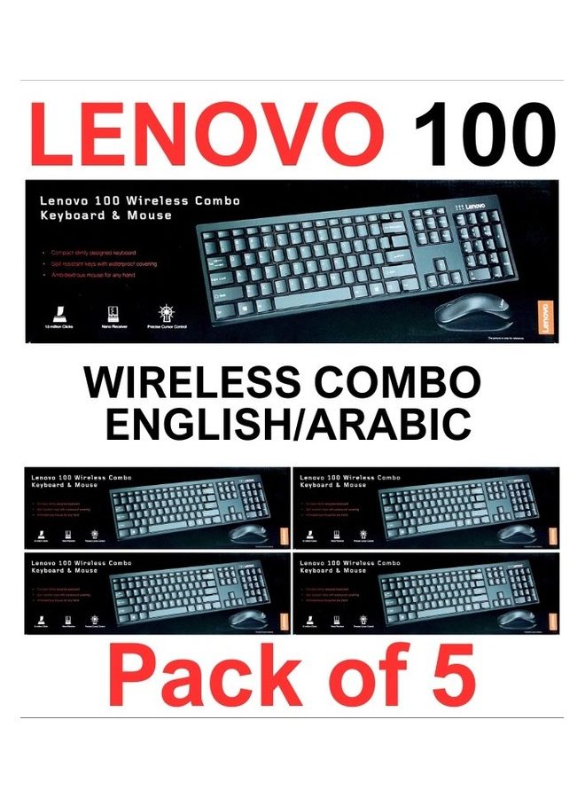 Pack Of 5 Lenovo 100 Wireless Keyboard And Mouse Combo Black