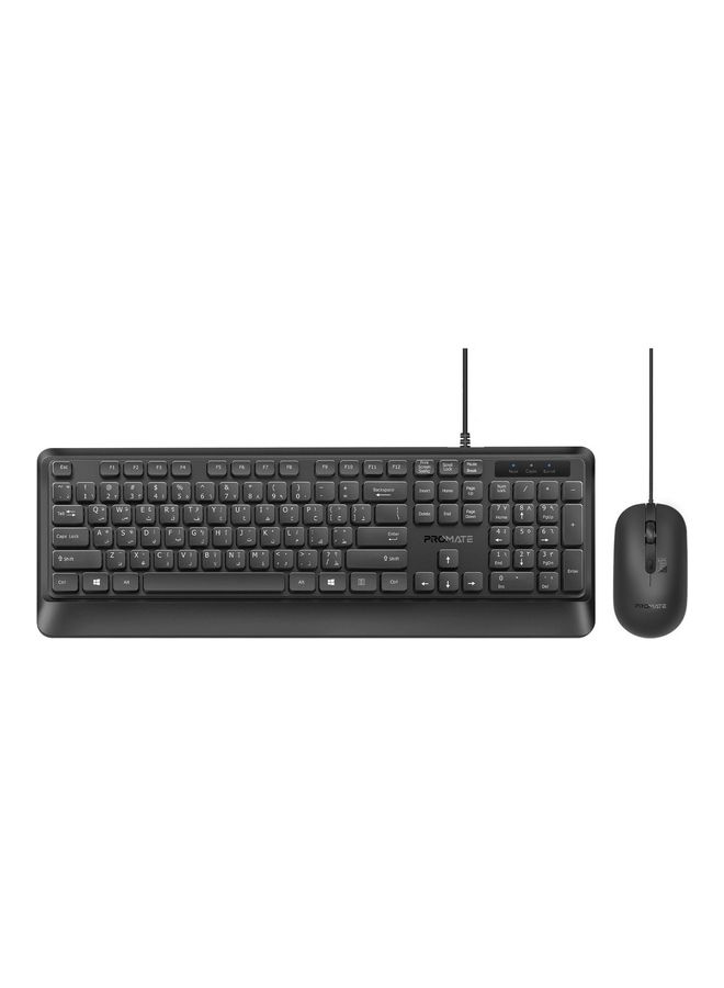 Wired Keyboard and Mouse Combo, Ergonomic Slim Full-Size Quiet Keyboard with 2400 DPI Mouse, Palm Rest, Angled Kickstand and Anti-Slip Silicone Grip for iMac, MacBook Pro, Dell XPS 13 BLACK