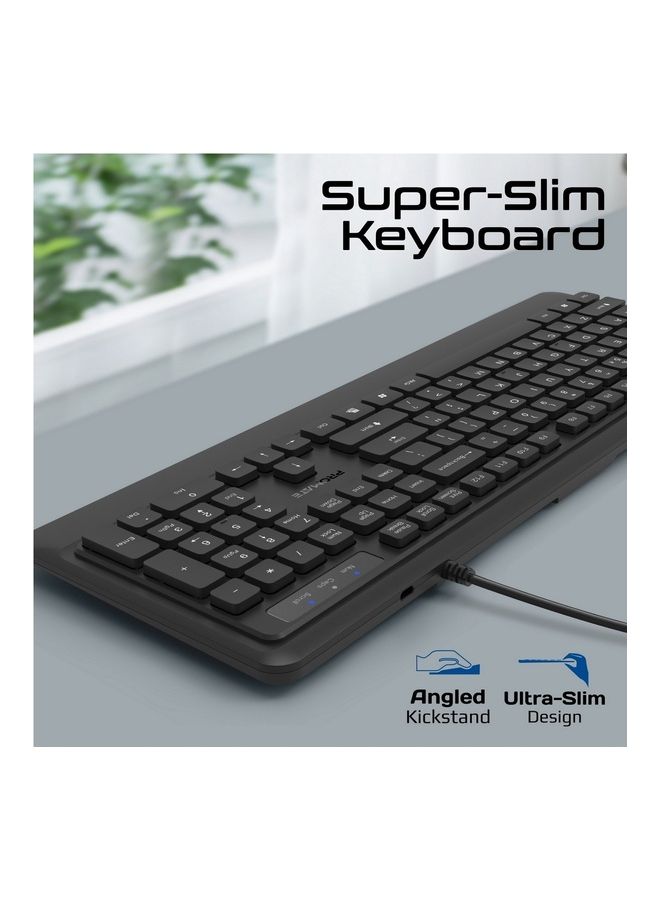 Wired Keyboard and Mouse Combo, Ergonomic Slim Full-Size Quiet Keyboard with 2400 DPI Mouse, Palm Rest, Angled Kickstand and Anti-Slip Silicone Grip for iMac, MacBook Pro, Dell XPS 13 BLACK