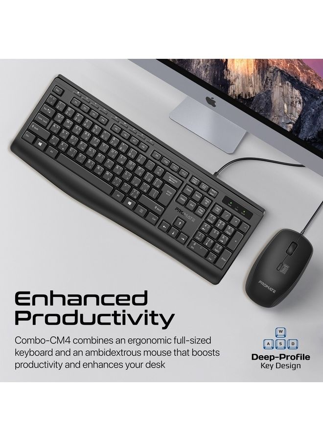 Wired Keyboard and Mouse Combo, Ergonomic Slim Full-Size Quiet Keyboard with 2400 DPI Ambidextrous Mouse, Spill-Resistance, Media Keys, Plug and Play for iMac, MacBook Pro, Dell XPS 13 BLACK