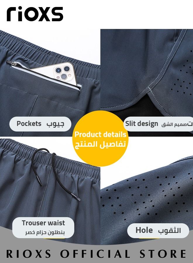 Men's 2-In-1 Athletic Running Shorts, Lightweight Sportwear Quick-Drying Shorts, Fitness Stretch Sports Shorts with Pocket, No Fading, No Deformation