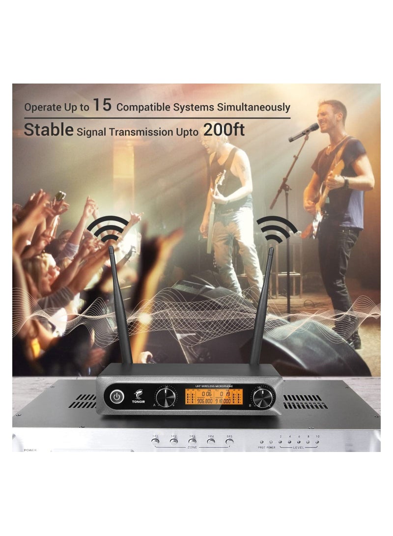 Wireless Microphone,Metal Dual Professional UHF Cordless Dynamic Mic Handheld Microphone System for Home Karaoke, Meeting, Party, Church, DJ, Wedding, Home KTV Set, 200ft(TW-820)