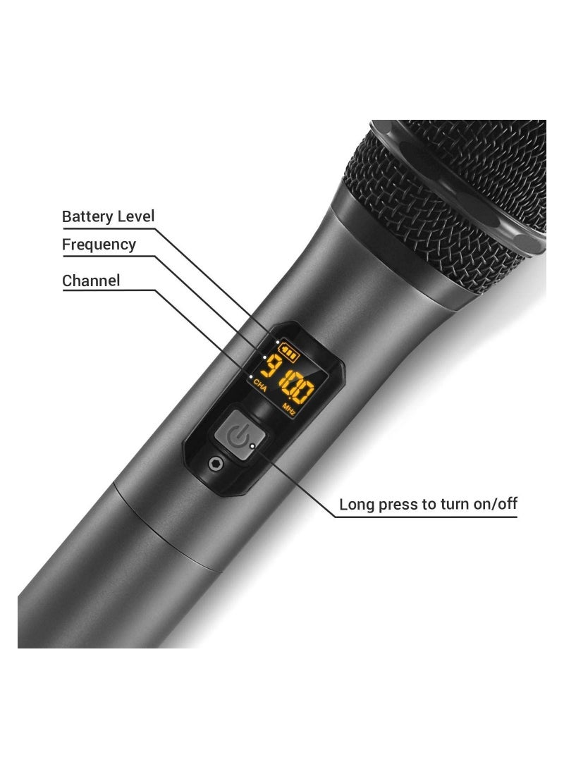 Wireless Microphone,Metal Dual Professional UHF Cordless Dynamic Mic Handheld Microphone System for Home Karaoke, Meeting, Party, Church, DJ, Wedding, Home KTV Set, 200ft(TW-820)