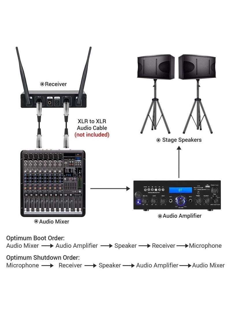 Wireless Microphone,Metal Dual Professional UHF Cordless Dynamic Mic Handheld Microphone System for Home Karaoke, Meeting, Party, Church, DJ, Wedding, Home KTV Set, 200ft(TW-820)