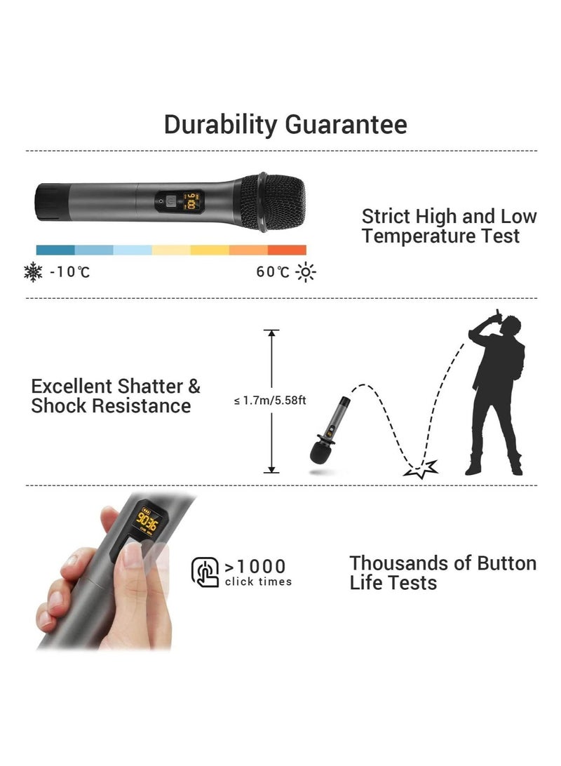 Wireless Microphone,Metal Dual Professional UHF Cordless Dynamic Mic Handheld Microphone System for Home Karaoke, Meeting, Party, Church, DJ, Wedding, Home KTV Set, 200ft(TW-820)