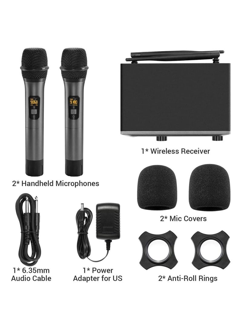 Wireless Microphone,Metal Dual Professional UHF Cordless Dynamic Mic Handheld Microphone System for Home Karaoke, Meeting, Party, Church, DJ, Wedding, Home KTV Set, 200ft(TW-820)