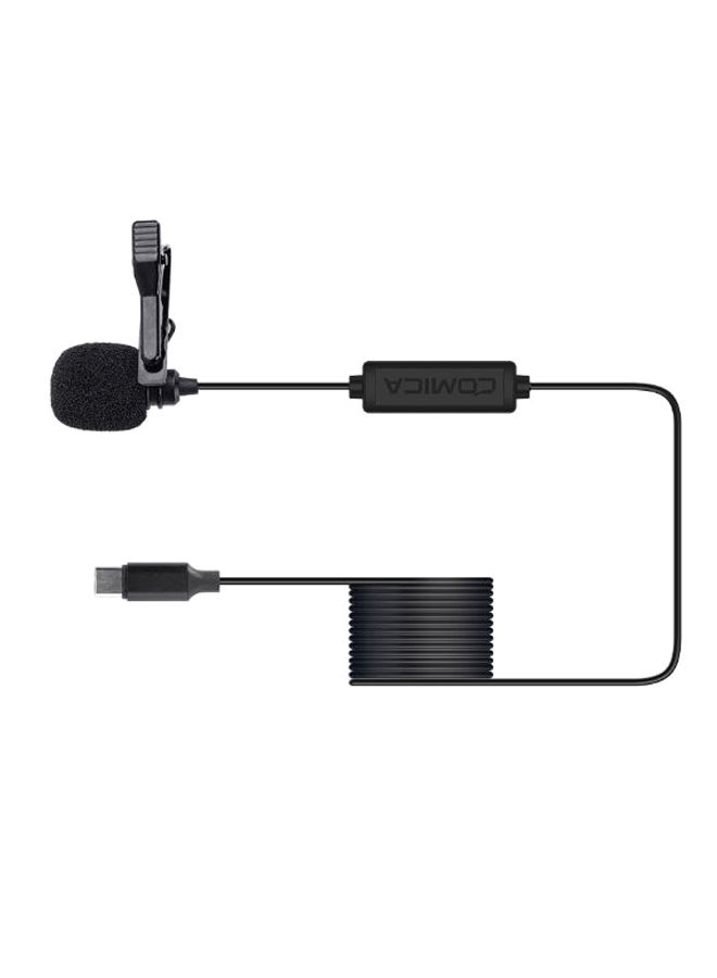 CVM-V01SP(UC) Lavalier Microphone Clip-on Omnidirectional Mic Super Shielding For Type-C Interface Smartphones, Cable Length 6m / 19.7ft Black