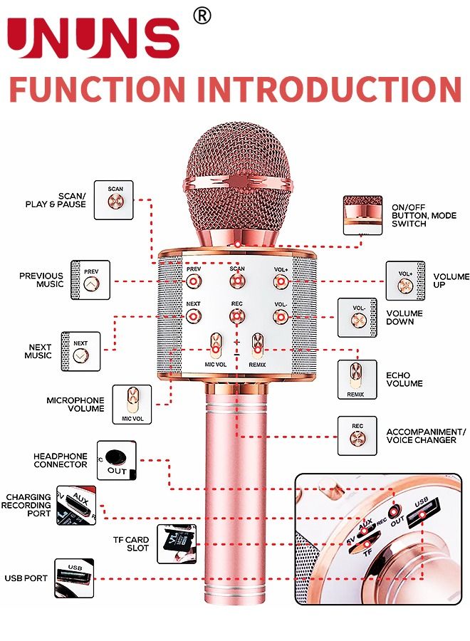 Wireless Bluetooth Microphone,Portable Handheld Mic Speaker For All Smartphones,Gifts For Girls Kids Adults All Age
