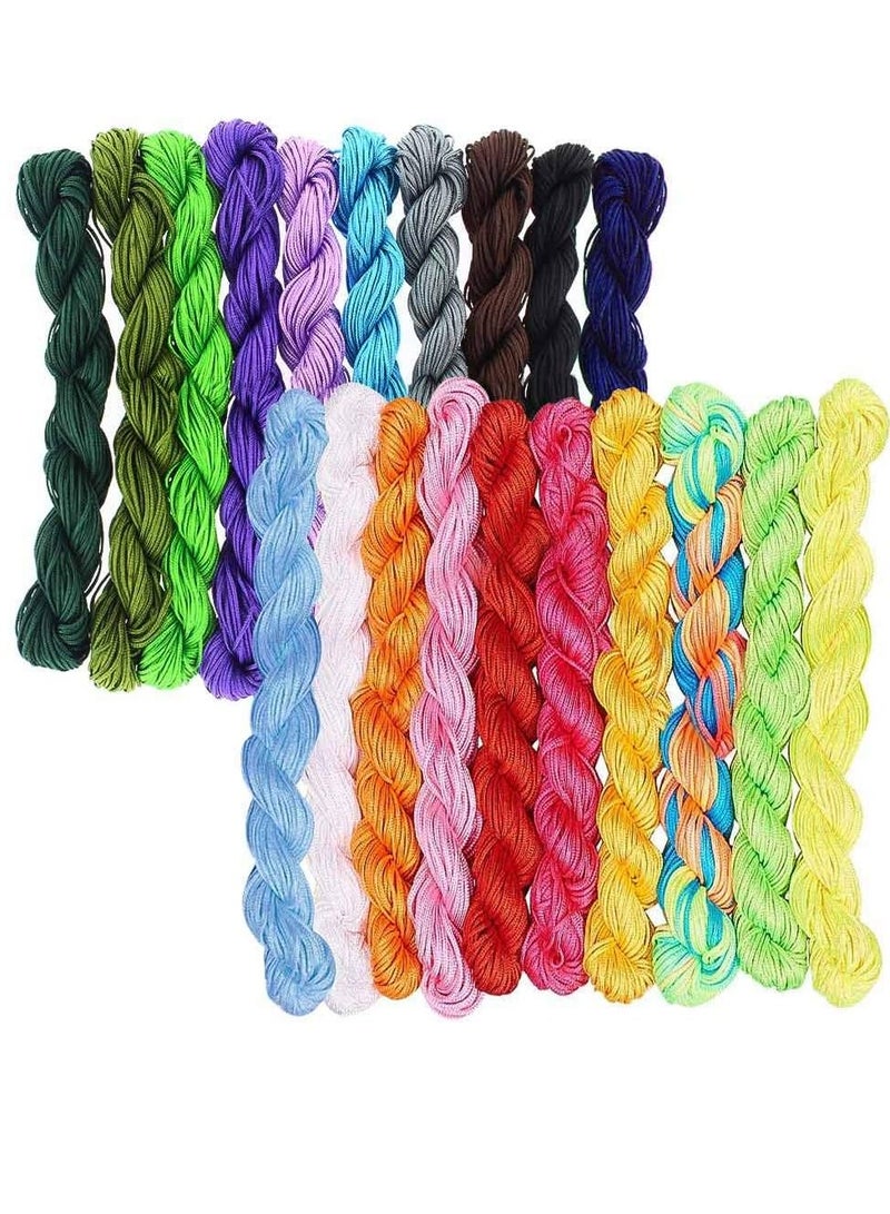 20 PCS 1mm Waxed Polyester Cord, Nylon Beading String, Crafting Macrame Thread String, Suitable for Beading Jewellery Making (25m Each Color)