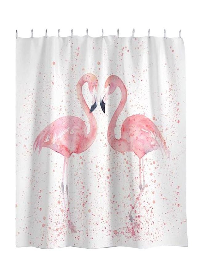 Flamingo Printed Shower Curtain With Hook White/Pink/Black 165x180cm