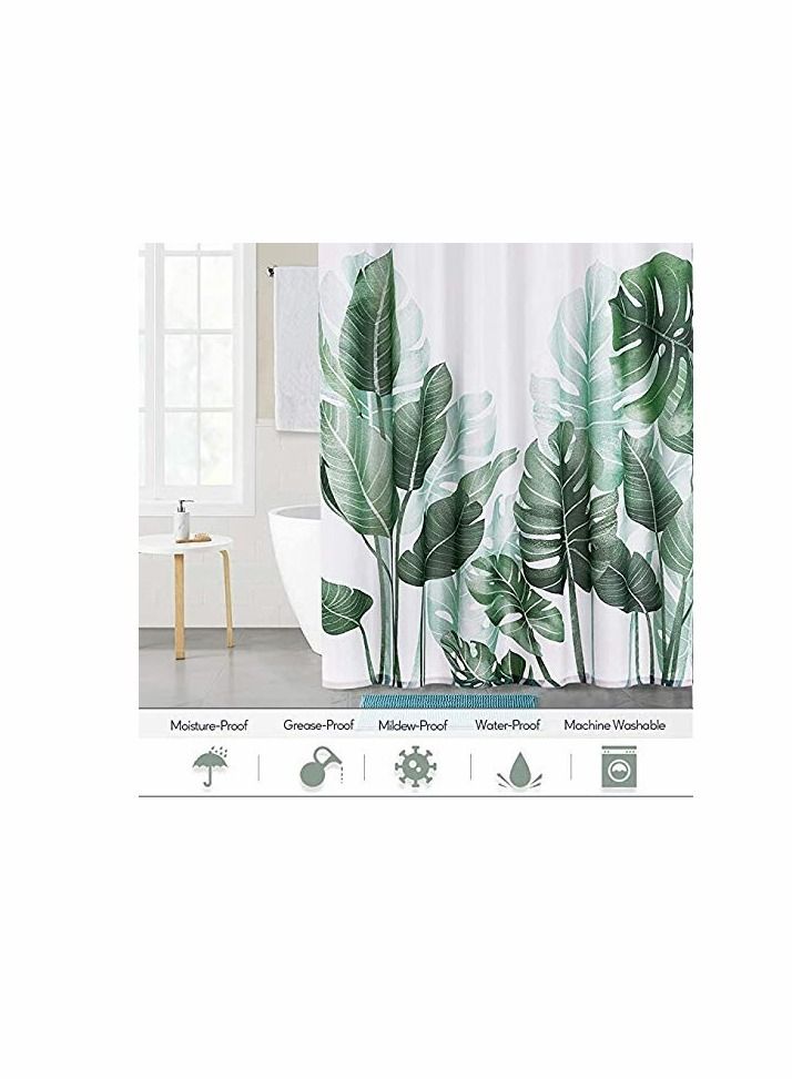 Shower Curtains for Bathroom - Tropical Leaves Plant on White Background Odorless Curtain for Bathroom Showers and Bathtubs, 72 x 72 inches Long, Hooks Included
