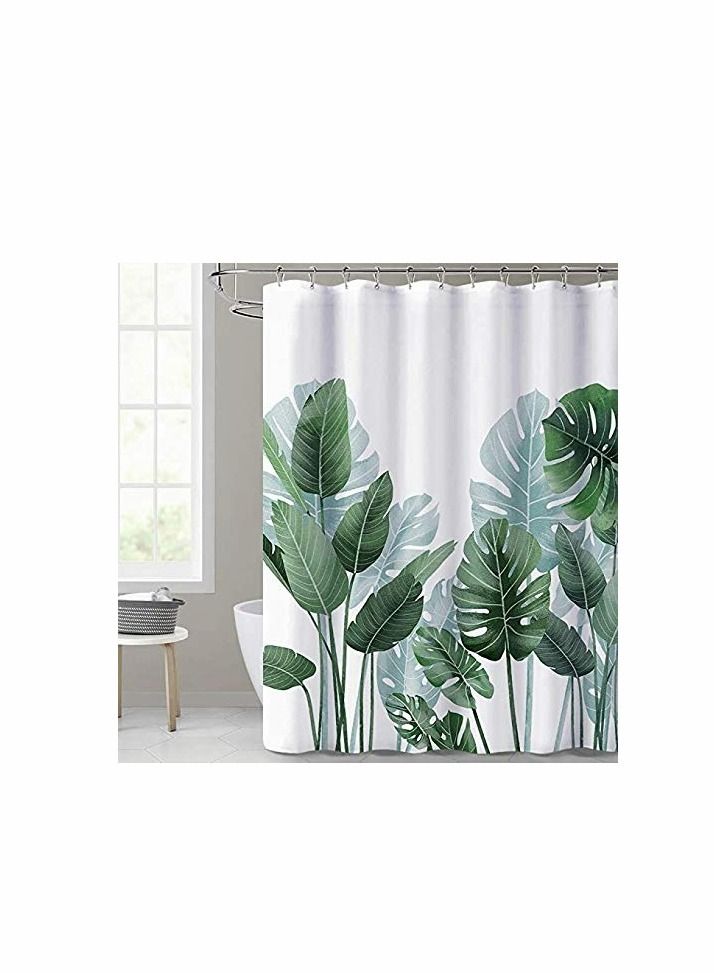 Shower Curtains for Bathroom - Tropical Leaves Plant on White Background Odorless Curtain for Bathroom Showers and Bathtubs, 72 x 72 inches Long, Hooks Included