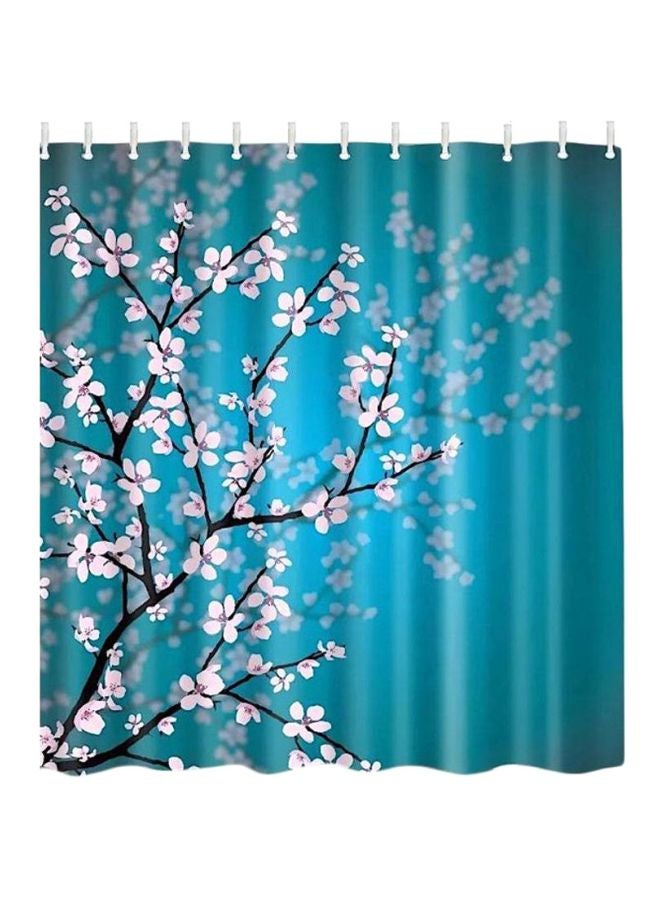 Blossoms Printed Shower Curtain With Hook Blue/Black/White 165x180cm