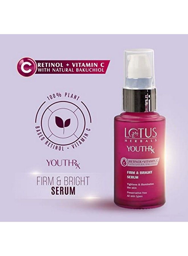 Youthrx Firm & Bright Face Serum ; Bakuchiol Retinol & Vitamin C ; Anti Ageing & Brightening ; 30Ml