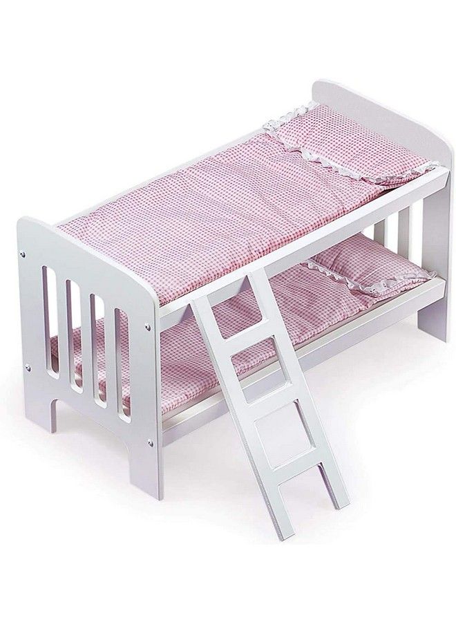 Gingham Doll Bunk Bed With Ladder, Bedding, And Free Personalization Kit (Fits 18 Inch Dolls), White/Gingham