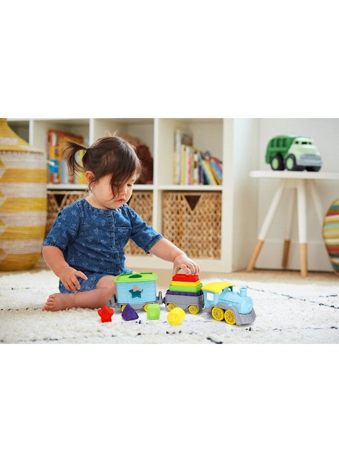 Stack & Sort Train Blue 12 Piece Pretend Play Motor Skills Kids Toy Vehicle Playset. No Bpa Phthalates Pvc. Dishwasher Safe Recycled Plastic Made In Usa.