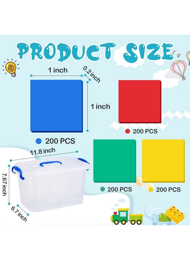 800 Pcs Foam Square Counters Color Tiles Square Color Tiles Math Counters Manipulatives Color Sorting Sorting Toy Counting Learning Classroom Crafts Bingo For Kids With Storage Box