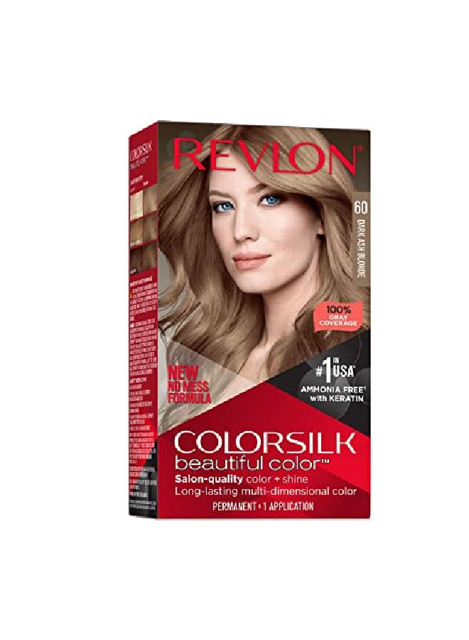 Colorsilk Beautiful Color Permanent Hair Color LongLasting HighDefinition Color Shine & Silky Softness with 100% Gray Coverage Ammonia Free 060 Dark Ash Blonde 1 Pack
