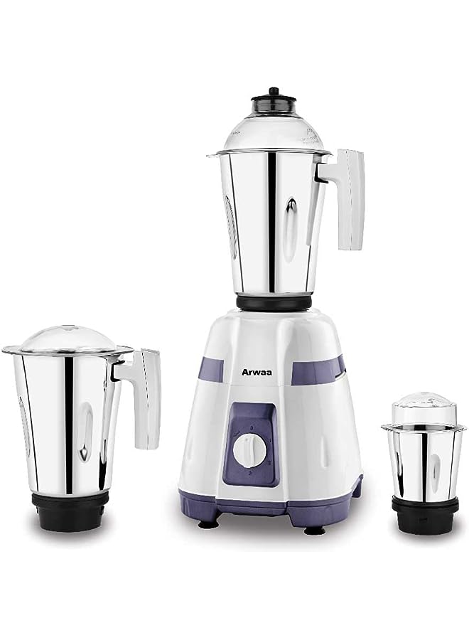 Bolt 550W White With Coating Body, 3-In-1 Mixer Grinder With Stainless Steel Jars & Blades – 3 Speed, Copper Winding Motor Dry & Wet Fine Grinding Mixing Juicing – 2 Year Warranty (Made In Uae)
