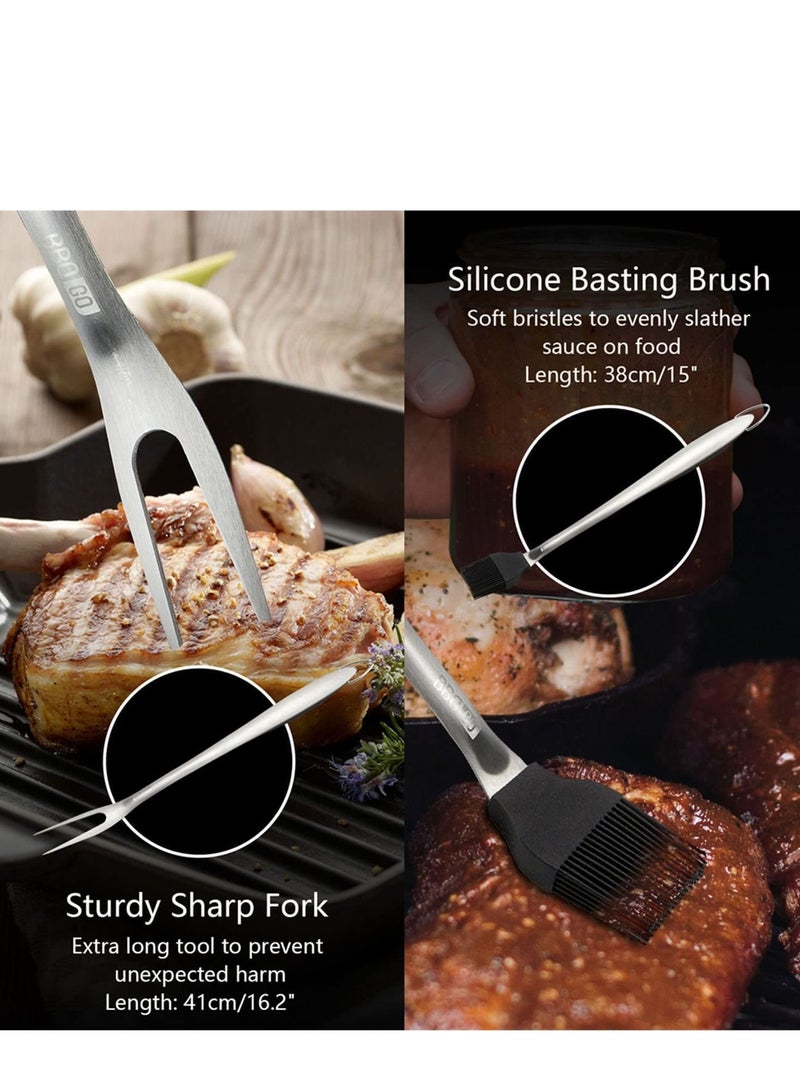 Stainless-steel BBQ Grill Tool Set with Spatula Fork Tongs Brush Skewers Barbecue Grilling Utensil Camping Outdoor Cooking Tool Set 20PC