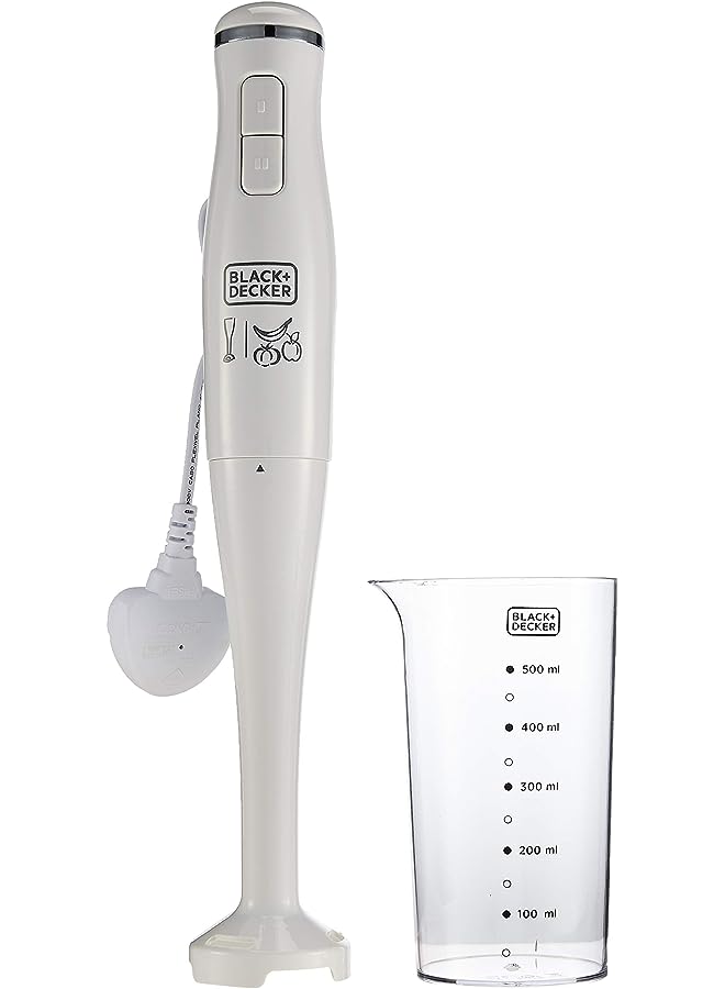 300W 2 Speed Stick Hand Blender With Calibrated Beaker , White