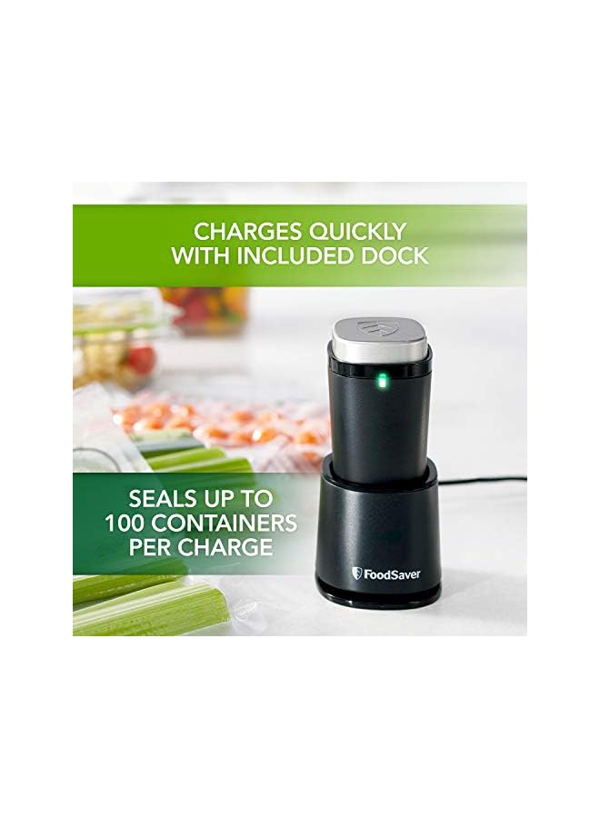 Handheld Cordless Food Vacuum Sealer Machine | With Charging Dock, 1 Vacuum Container And 10 Zipper Vacuum Bags | Vs1199 | Black/Silver