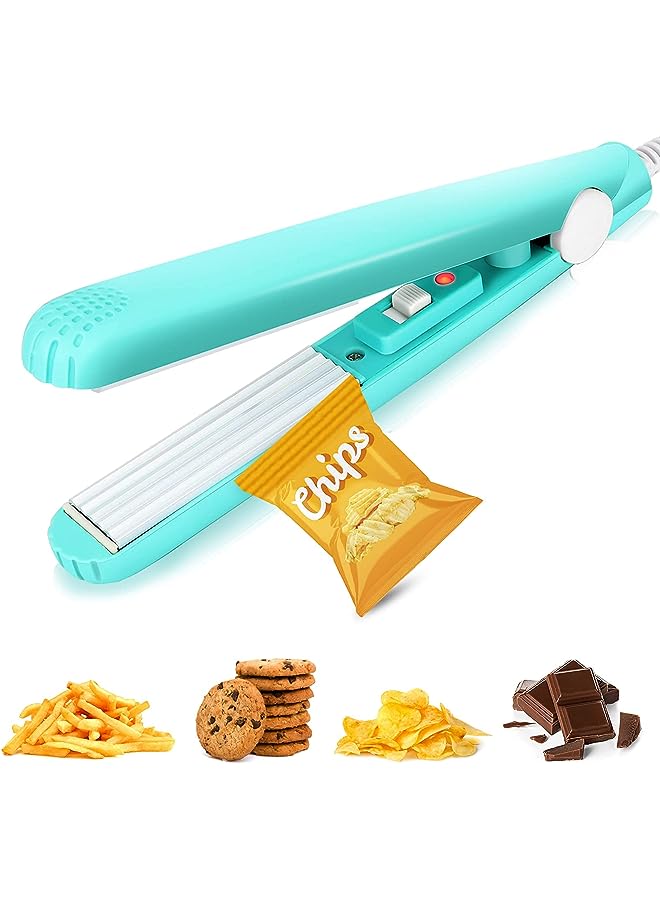 Chip Bag Heat Sealer, Portable Food Sealer, Bag Resealer For Food Storage Plastic Bags Snack Bags Vacuum Sealer Bags, Handheld Sealing Machine For Candy Bag, Pet Food Bag (Mint Blue)